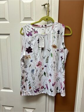 Exclusive Floral Sleeveless Tank Top - White with Multicolor Blossoms